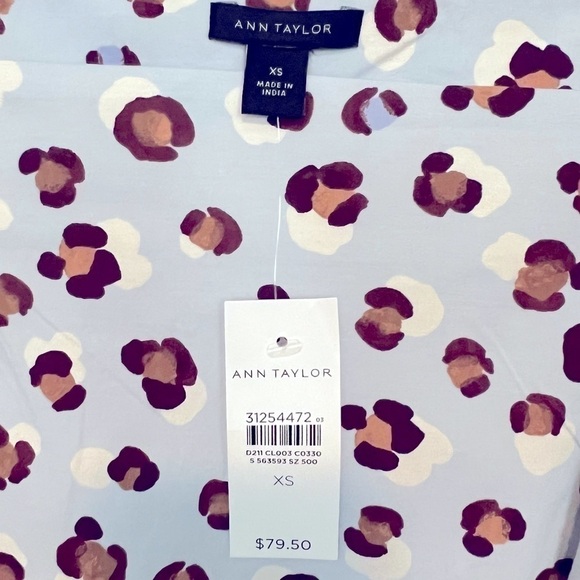 NWT Ann Taylor Leopard Print Blue Square Neck Puff sleeve Top XS - Picture 3 of 7